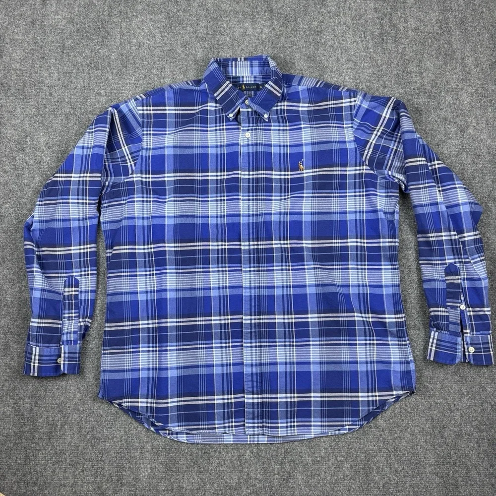 Ralph Lauren Men's XL Blue Plaid Button Down Shirt Long Sleeve Multi-Color Pony